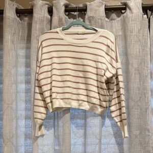 Elegant Cream and Brown Striped Women's Sweater